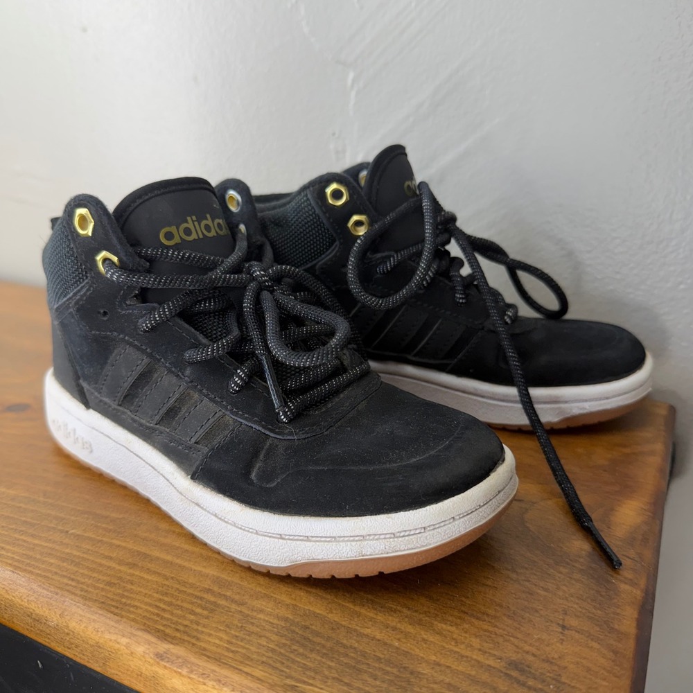 Adidas Hoops 2.0 Mid Kids Sneakers Black Gold FW3943 Size 12K